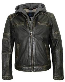 Jack Hanter - Herren Lederjacke Lammnappa Bikerjacke Kapuze schwarz-beige Größe 58 von Jack Hanter