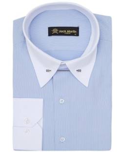 Jack Martin - Gestreiftes Hemd mit Pin-Kragen – Formelle Herren Hochzeits und Anzughemden mit Nadelkragen (Blau, XXL) von Jack Martin London