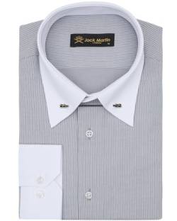 Jack Martin - Gestreiftes Hemd mit Pin-Kragen – Formelle Herren Hochzeits und Anzughemden mit Nadelkragen (Grau, M) von Jack Martin London