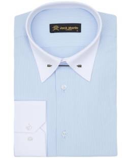 Jack Martin - Gestreiftes Hemd mit Pin-Kragen – Formelle Herren Hochzeits und Anzughemden mit Nadelkragen (Hellblau, L) von Jack Martin London