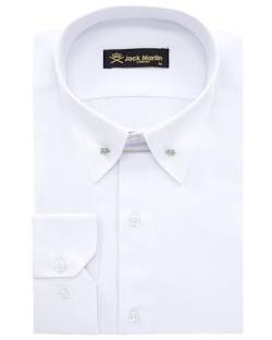 Jack Martin - Gestreiftes Hemd mit Pin-Kragen – Formelle Herren Hochzeits und Anzughemden mit Nadelkragen (Weiss, L) von Jack Martin London