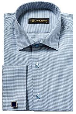 Jack Martin - Hahnentritt Hemd mit Manschettenknöpfen - Slim Fit Business-Hemd für Herren (S, Blue) von Jack Martin London