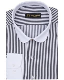 Jack Martin London Hemd mit Rundkragen für Herren | Slim-Fit-Businesshemden & Freizeithemden mit Rundkragen | Hemd im Retro-Stil (Gestreiftes Schwarz, XL) von Jack Martin London