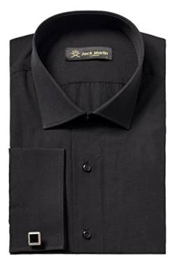 Jack Martin London Herren Businesshemd mit Manschettenknöpfen - Slim Fit Business Freizeit Anzugshemd Für Herren (Black, XL) von Jack Martin London