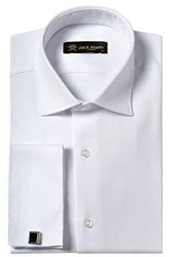 Jack Martin London Herren Businesshemd mit Manschettenknöpfen - Slim Fit Business Freizeit Anzugshemd Für Herren (White Dobby, M) von Jack Martin London