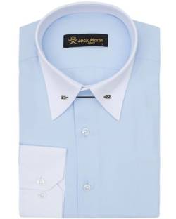 Jack Martin - Oxford Hemd mit Pin-Kragen – Formelle Herren Hochzeits und Anzughemden mit Nadelkragen (Blau, M) von Jack Martin London