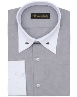 Jack Martin - Oxford Hemd mit Pin-Kragen – Formelle Herren Hochzeits und Anzughemden mit Nadelkragen (Grau, 3XL) von Jack Martin London