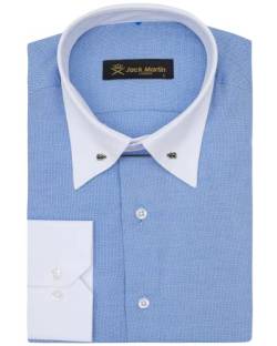 Jack Martin - Oxford Hemd mit Pin-Kragen – Formelle Herren Hochzeits und Anzughemden mit Nadelkragen (Navy Blau, L) von Jack Martin London