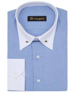 Langärmeliges Hemd mit Nadelkragen für Herren | Stilvolle Hemden mit Knöpfen für Herren, Oxford Königsblau, L von Jack Martin London