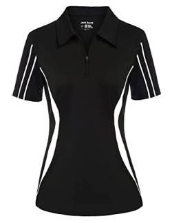 JACK SMITH Damen-Golf-Polo-Shirt, Reißverschluss, feuchtigkeitsableitend, Tennis-Shirt, kurzärmelig, schmale Passform, Sport, aktives Oberteil, S-XXL - Schwarz - XX-Large von JACK SMITH