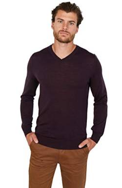 Jack Stuart - Herren V-Ausschnitt Pullover, 100% Merinowolle Extra Fine (Aubergine, S) von Jack Stuart