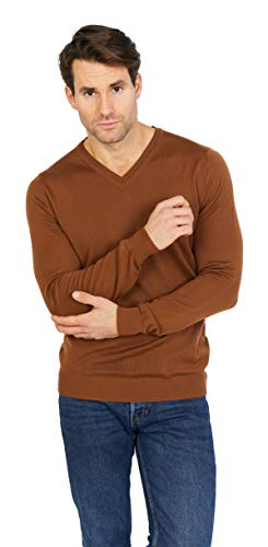 Jack Stuart - Herren V-Ausschnitt Pullover, 100% Merinowolle Extra Fine (Toffee, S) von Jack Stuart