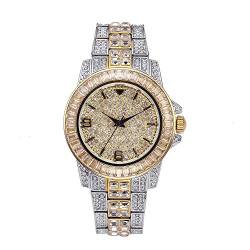 Jacklin F Herrenuhr mit vollständig vereistem Diamanten, Unisex-Luxusuhr mit Hip-Hop-Kristallrhinestone-Quarzuhr von Jacklin F