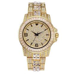 Jacklin F Herrenuhr mit vollständig vereistem Diamanten, Unisex-Luxusuhr mit Hip-Hop-Kristallrhinestone-Quarzuhr von Jacklin F