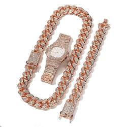 Jacklin F Iced Out Diamond Uhrenset Hip Hop Armbanduhr mit Cube Link Armband Halskette für Herren von Jacklin F