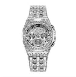 Jacklin F Luxus Herrenuhr Bling Bling Modeschmuck Kristall Diamant Strass Damenuhren Stahlband Armband Runde Zifferblatt Analoge Uhr Armband Kleid Wristwatche Hip Hop Royalty Herrenuhr von Jacklin F