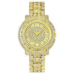 Jacklin F Luxus Herrenuhr Bling Bling Modeschmuck Kristall Diamant Strass Damenuhren Stahlband Armband Runde Zifferblatt Analoge Uhr Armband Kleid Wristwatche Hip Hop Royalty Herrenuhr von Jacklin F