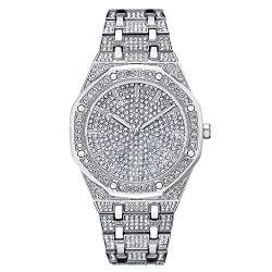 Jacklin F Luxus Herrenuhr Bling Bling Modeschmuck Kristall Diamant Strass Damenuhren Stahlband Armband Runde Zifferblatt Analoge Uhr Armband Kleid Wristwatche Hip Hop Royalty Herrenuhr von Jacklin F