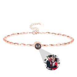 Jacklin F Personalisiertes Foto Armband Personalisiertes Foto Projektions Armband Kreis Foto Armbänder mit Bild im Inneren Ich liebe dich Armband 100 Sprachen 925 Silber für Frauen von Jacklin F