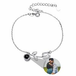 Jacklin F Personalisiertes Foto-Armband mit Bild im Inneren Personalisiertes Fotoprojektions-Armband Sterlingsilber-Tulpen-Blumen-Bild-Armband für Frauen, Mädchen, Mutter von Jacklin F