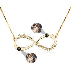 Personalisierte Foto Projektion Halskette Infinity Namenskette mit 2 Namen 925 Sterling Silber Halskette Projektionshalskette mit Bild innen für für Muttertag Frauen ​Frau Schlüsselbein Halskette von Jacklin F