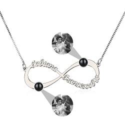 Personalisierte Foto Projektion Halskette Infinity Namenskette mit 2 Namen 925 Sterling Silber Halskette Projektionshalskette mit Bild innen für für Muttertag Frauen ​Frau Schlüsselbein Halskette von Jacklin F