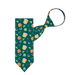 Jacob Alexander Herren-Krawatte "Happy Saint Patrick's Day" mit Kleeblatt, goldfarbener Topf, Hufeisen, vorgebundener Reißverschluss, Grün von Jacob Alexander