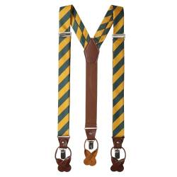Jacob Alexander Men's College Stripe Y-Back Suspenders Braces Convertible Leather Ends and Clips for Formal Events Wedding Business - Green Gold von Jacob Alexander