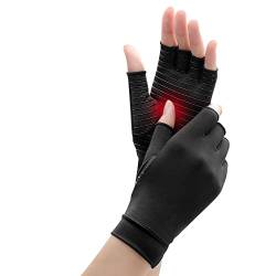 Jacsunco Kupfer-Kompressionshandschuhe, Fingerlose Arthritis-Handschuhe, Beste Kupfer-Infused Handschuhe für Frauen und Männer, Schmerzlinderung und Heilung bei Arthritis, 1 Paar, Schwarz (L) von Jacsunco