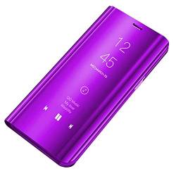 Huawei P40 Leder Hülle, P40 Pro Handyhülle Spiegel Schutzhülle Flip Tasche Case Cover für Huawei P40 Lite, Stand Feature handyhuelle etui Bumper Hülle für Huawei P40 (P40 Lite, Lila Rosa) von Jacyren