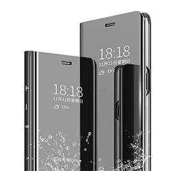 Jacyren Hülle Samsung M31 M30S Leder Hülle M21 Handyhülle Spiegel Schutzhülle Flip Tasche Case M80S A91 Stand Feature Rückschale Bumper Hülle S10 Lite 2020 (M31/M21/M30S, schwarz) von Jacyren