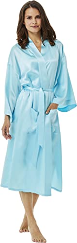 Jadee Damen Kimono Seide Hausmantel Morgenmantel lang aus 100% Seide - Angel Blue - L von Jadee