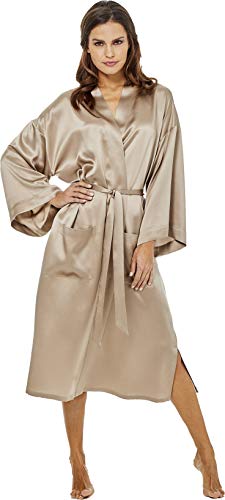 Jadee Damen Kimono Seide Hausmantel Morgenmantel lang aus 100% Seide - Nougat - L von Jadee