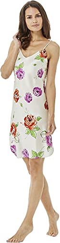 Jadee Damen Seiden Nachthemd Nachtkleid Negligee aus 100% Seide - Mauve Roses - L - von Jadee