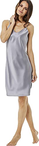 Jadee Damen Seiden Nachthemd Nachtkleid Negligee aus 100% Seide - Soft Grey - L - von Jadee