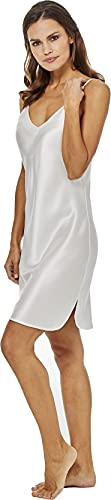 Jadee Damen Seiden Nachthemd Nachtkleid Negligee aus 100% Seide - White - L - von Jadee