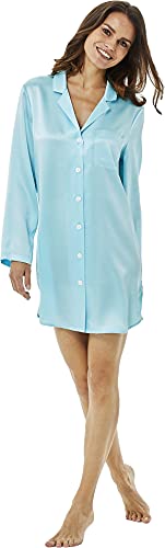 Jadee Damen Sleepshirt Seiden Nachthemd Nachtkleid Langarm aus 100% Seide - Angel Blue - S von Jadee