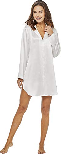 Jadee Damen Sleepshirt Seiden Nachthemd Nachtkleid Langarm aus 100% Seide - Off White - M von Jadee