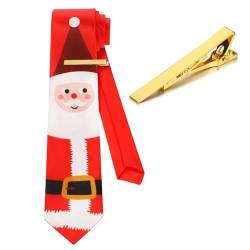 Jadive 2 Stück Weihnachten Krawatte und Krawattenklammer Männer und Jungen Krawatte Weihnachtsmann Feiertag Krawatten Goldene Krawattennadel für Herren Weihnachten Party Urlaub (Klassisch) von Jadive