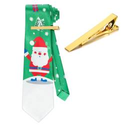 Jadive 2 Stück Weihnachten Krawatte und Krawattenklammer Männer und Jungen Krawatte Weihnachtsmann Feiertag Krawatten Goldene Krawattennadel für Herren Weihnachten Party Urlaub (Schön) von Jadive