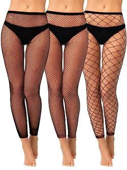 Jadive 3 Stück Damen Netzstrumpfhosen Schwarz Strumpfhose mit Hoher Taille Fußlose Gotisch Netzstrümpfe (Klassischer Stil) von Jadive