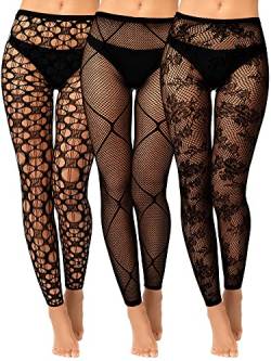 Jadive 3 Stück Damen Netzstrumpfhosen Schwarze Strumpfhose mit Hoher Taille Fußlose Leggings Gotisch Netzstrümpfe ohne Zehen von Jadive