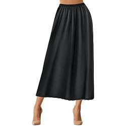 Jadive Damen Satin Halb Slip Spitze Lang Unterrock Rock Slip Lange Slips für Kleider Dessous Langer Rock, Schwarz, 38 von Jadive