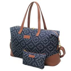 Jadyn B Luna Duffel – 54 cm – 37 l – Reise- oder Sporttasche inklusive Kulturbeutel mit Reißverschluss, Sashiko, 37 L, Softside Duffle Bag mit veganen Lederakzenten von Jadyn