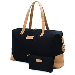 Jadyn Luna Damen Weekender Bag und Reisetasche, groß, 37 Liter Fassungsvermögen, Schwarz, Softside Duffle Bag mit veganen Lederakzenten von Jadyn
