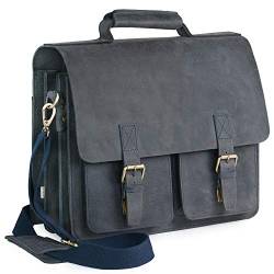 Jahn-Tasche Große Aktentasche Lehrertasche Größe L aus Büffel-Leder, für Damen und Herren, Blau-Schwarz, 420-n von Jahn-Tasche