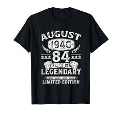 84. Geburtstag Lustig Geschenk Mann Vintage August 1940 T-Shirt von Jahrgang 1940 84. Geburtstag für Männer Frauen