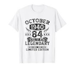 84. Geburtstag Mann Frau 84 Jahre Jahrgang Oktober 1940 T-Shirt von Jahrgang 1940 84. Geburtstag für Männer Frauen