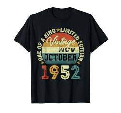 72. Geburtstag Mann Frau 72 Jahre Jahrgang Oktober 1952 T-Shirt von Jahrgang 1952 72. Geburtstag für Männer Frauen