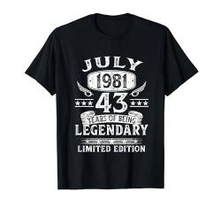 43. Geburtstag Lustig Geschenk Mann Vintage Juli 1981 T-Shirt von Jahrgang 1981 43. Geburtstag für Männer Frauen
